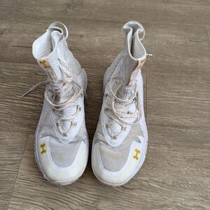 Under Armour White High-Top Sneakers with Yellow Logo Accents